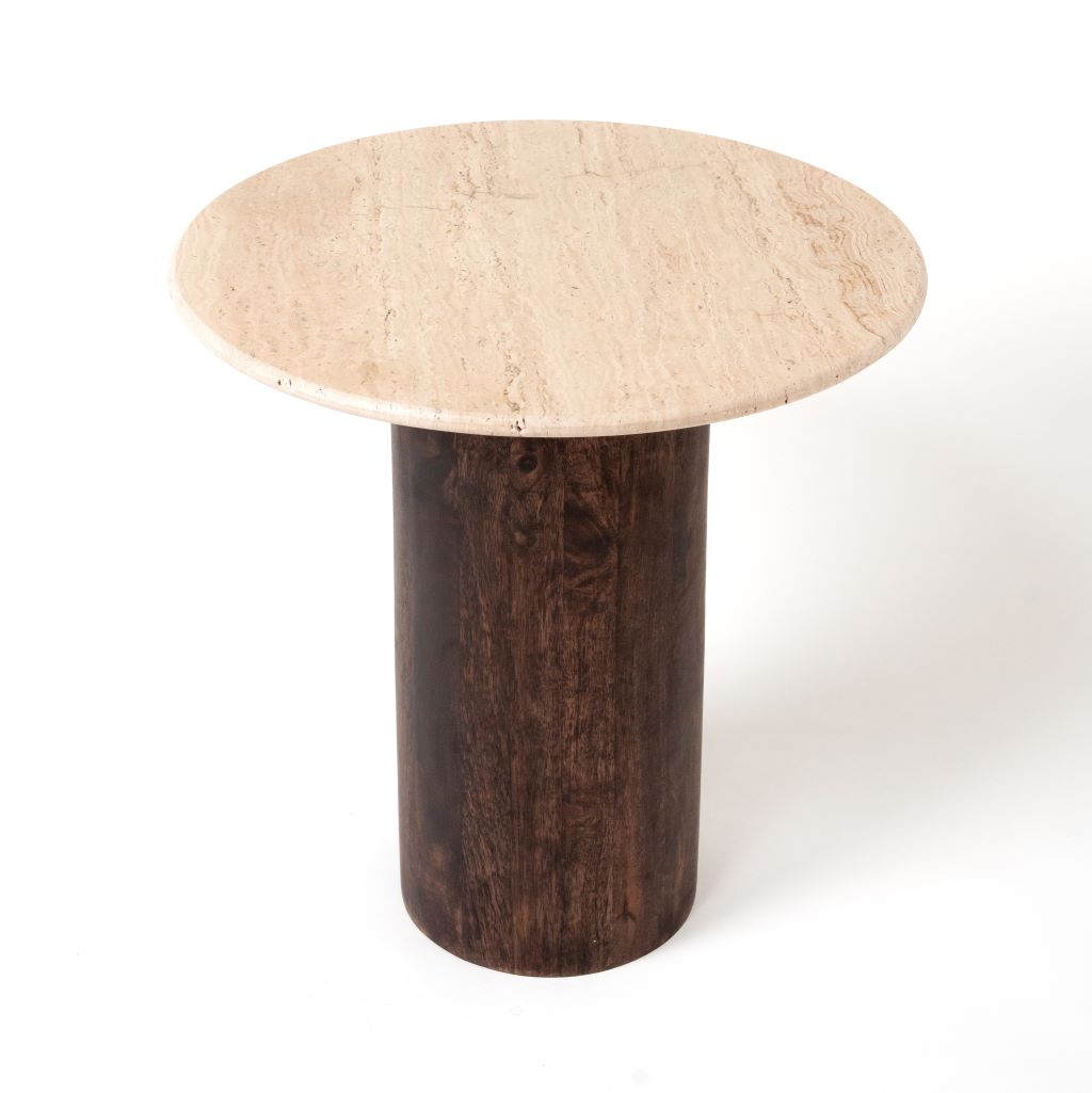 Travertine on wood tables - Set of 3