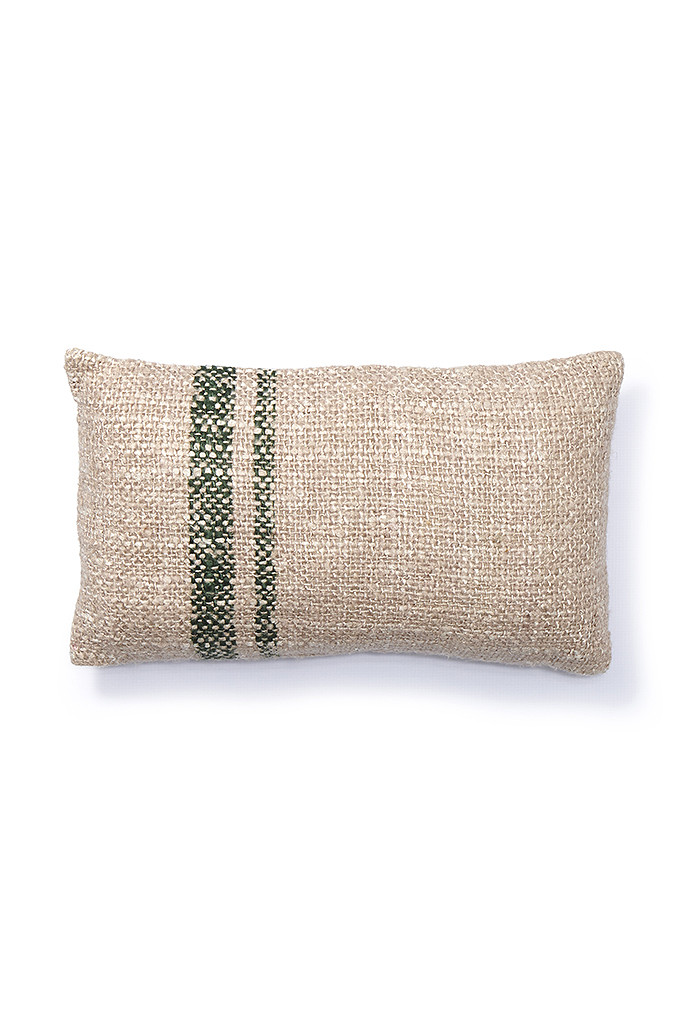BEIGE WITH GREEN STRIPED CUSHION COVER