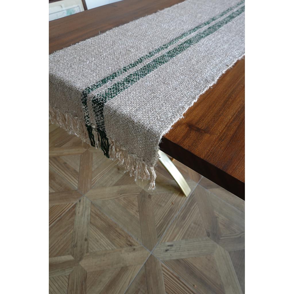 BEIGE WITH GREEN STRIPED TABLE RUNNER