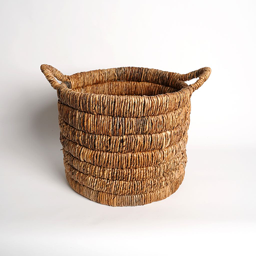Abaca round basket dark brown