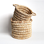 Abaca round basket natural brown